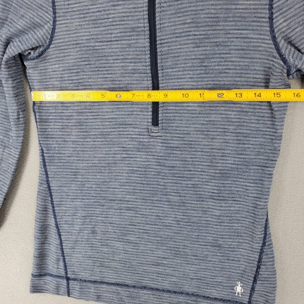 Smartwool 1/4 Zip Hoodie Womens M Blue Striped Merino Wool Base Layer SW015094 - Picture 6 of 7